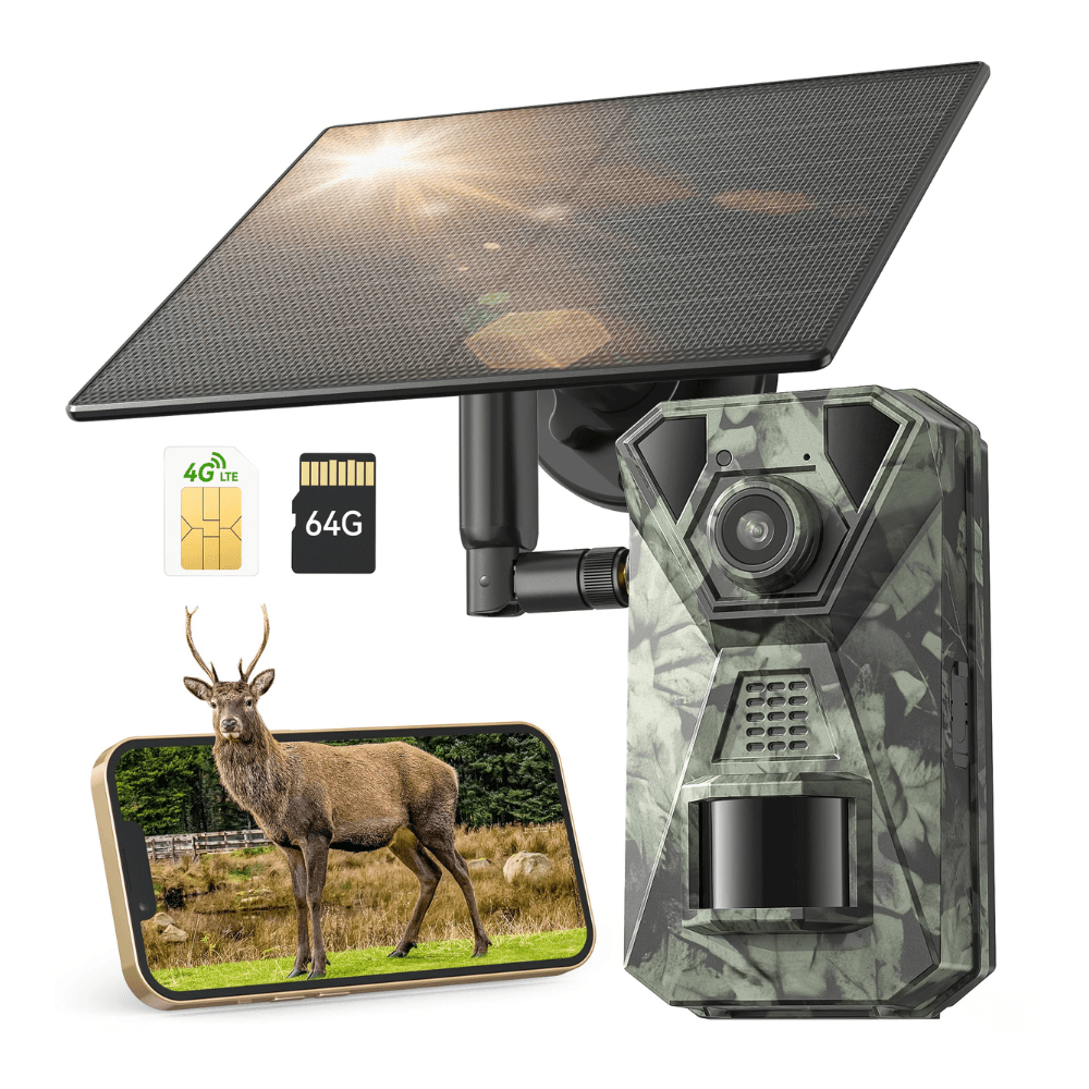 Solar Wildkamera 4G LTE – Frontansicht im Tarndesign