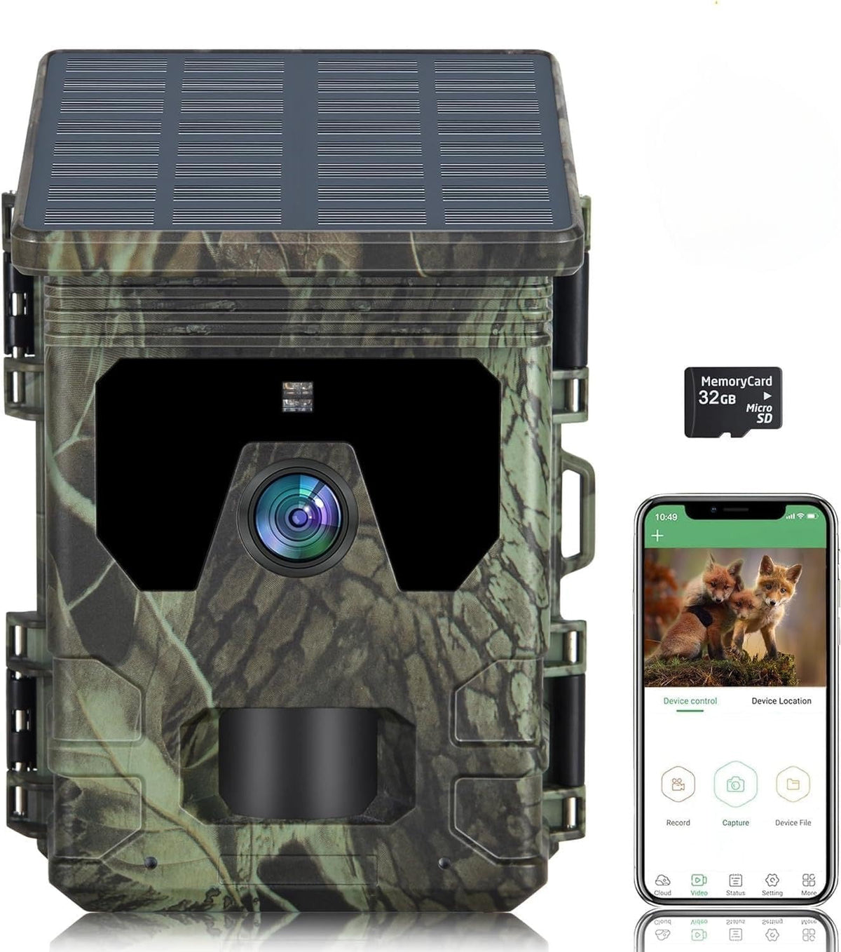 Solar Wildkamera 4G 4K – Frontansicht im Tarndesign Bild