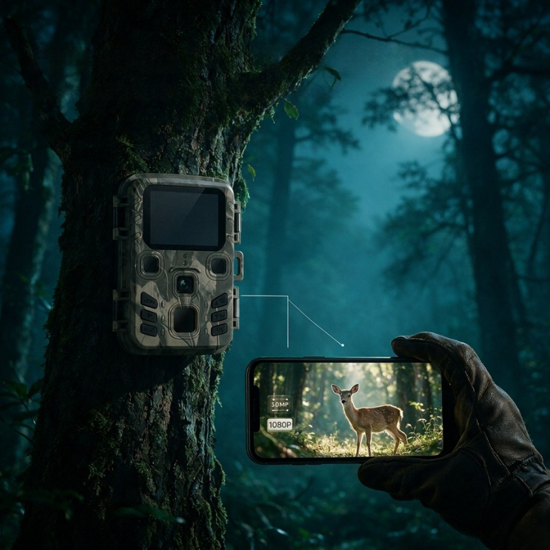Wildkamera 1080p Weitwinkel – Nachtaufnahme mit Infrarot-Nachtsicht